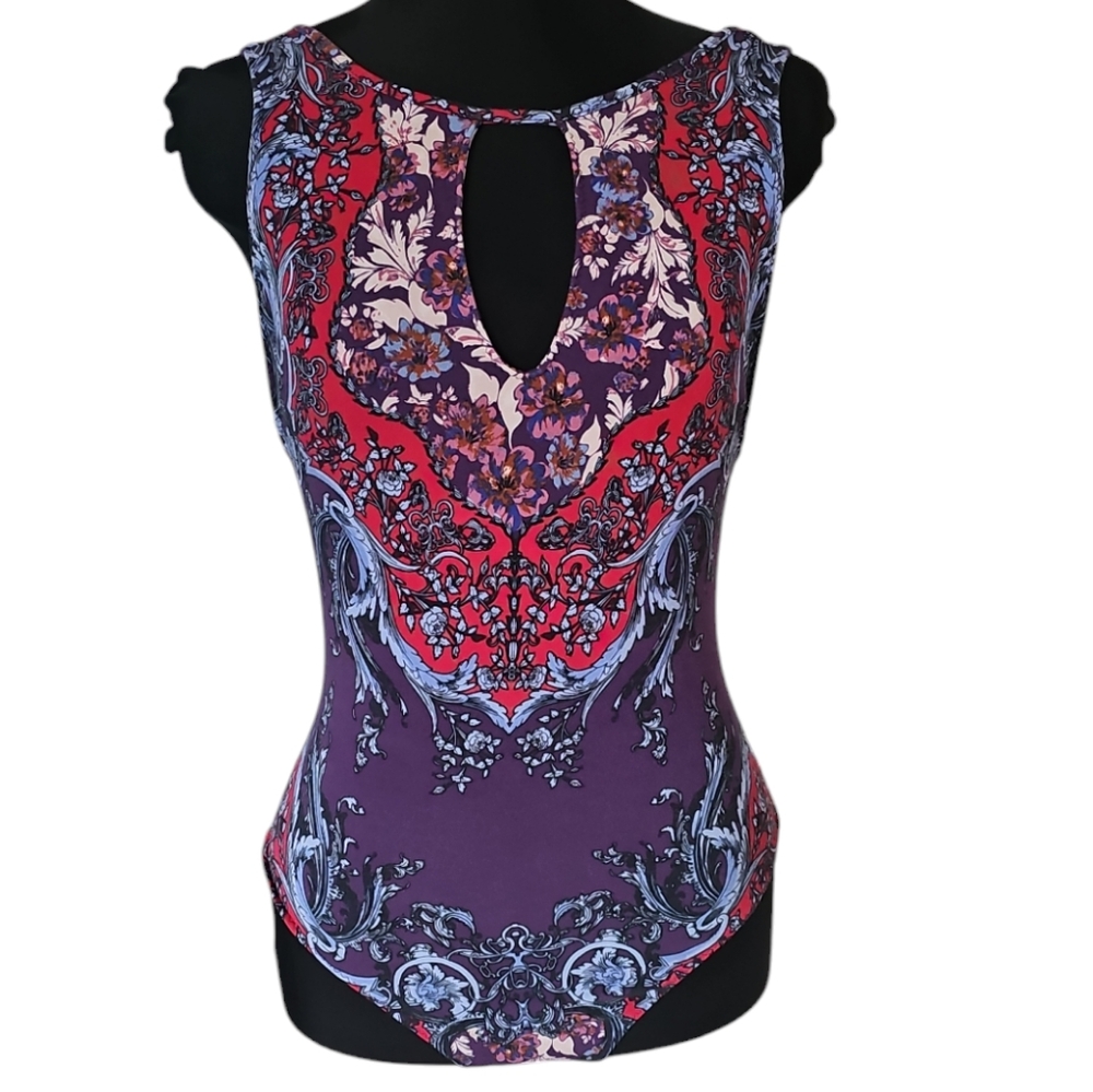 💥HP💥 Free People Purple Multi-Colored Floral Print Bodysuit Women's Size Small